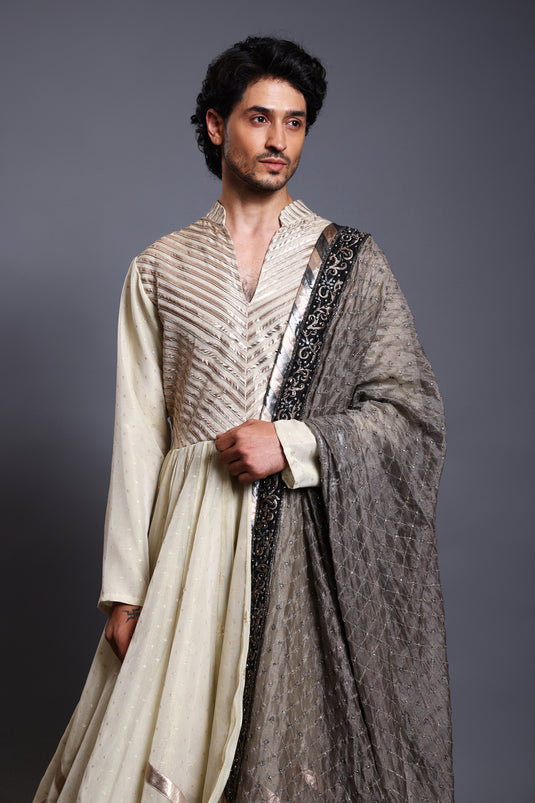 CF chevron Anarkali ivory