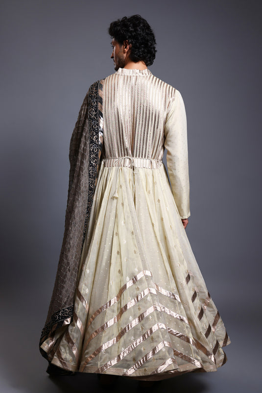 CF chevron Anarkali ivory