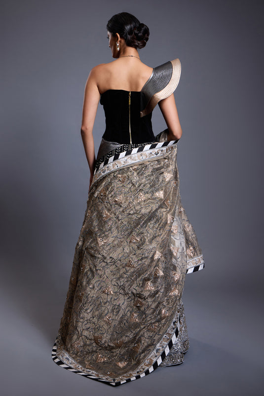 CF ivory applique lehenga black