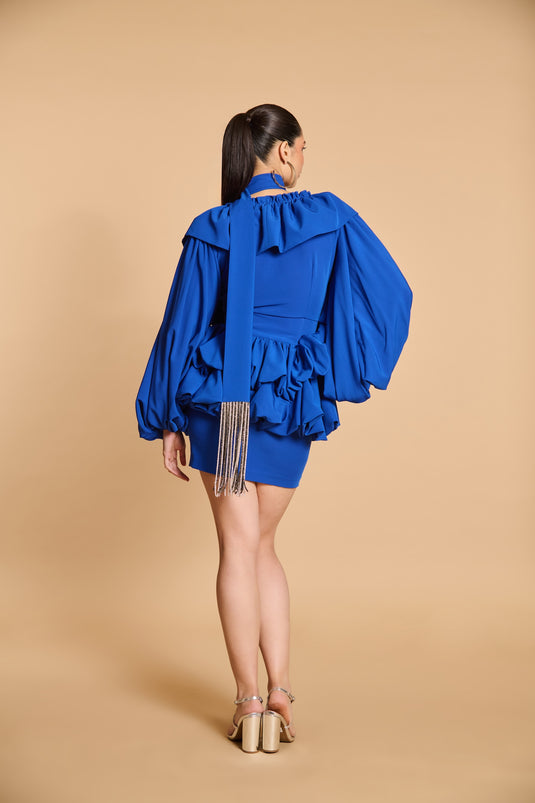 Spectrum ruffle balloon jacket blue