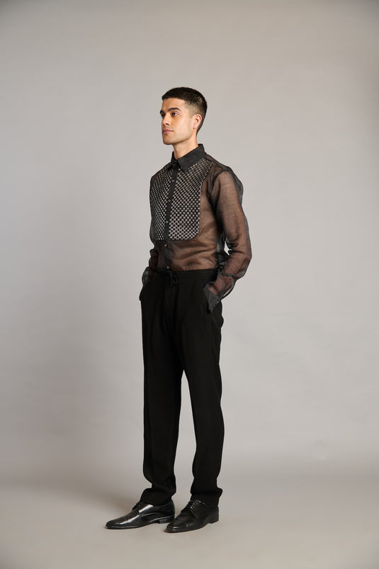 NS intrecciato yoke sheer shirt