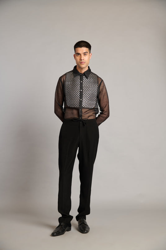 NS intrecciato yoke sheer shirt