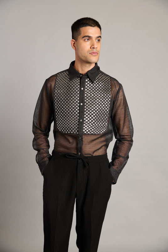 NS intrecciato yoke sheer shirt