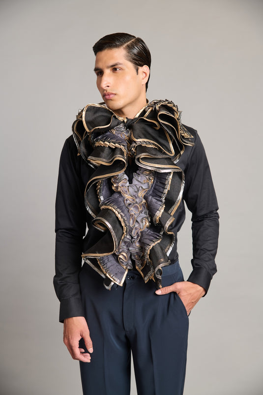 NS black ruffle shirt