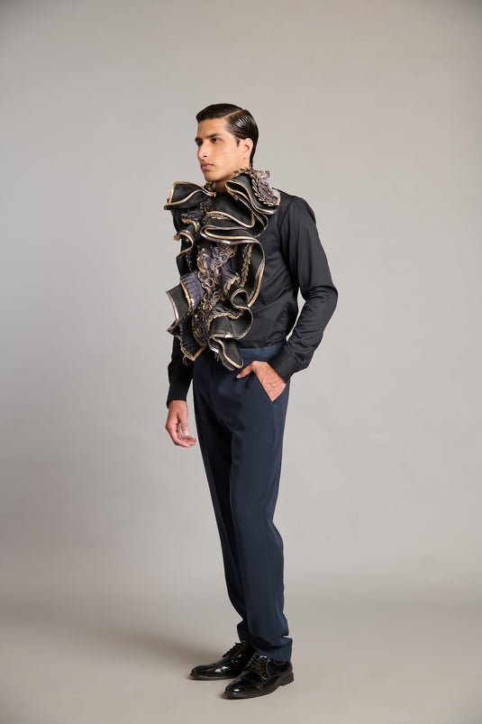 NS black ruffle shirt