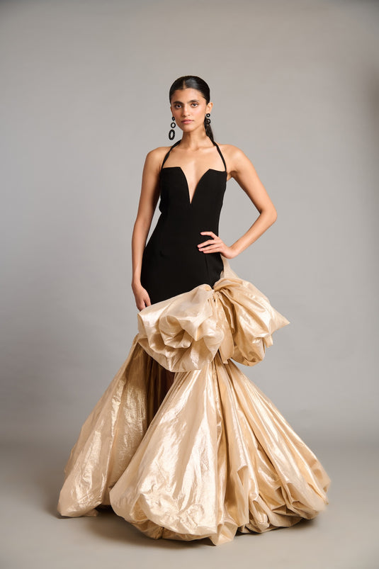 NS gold bauble bow gown