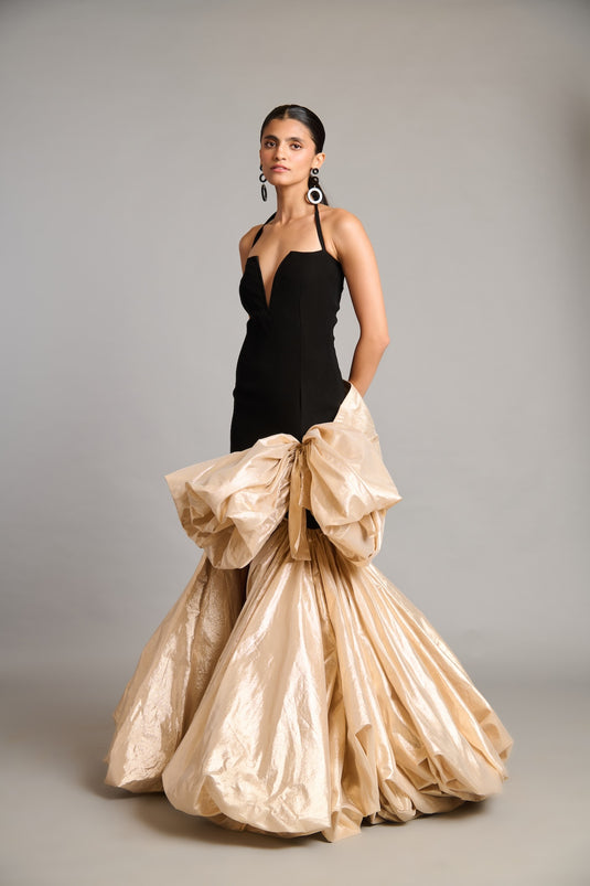 NS gold bauble bow gown