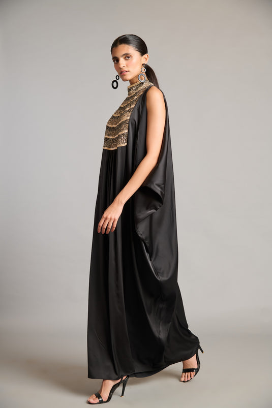 NS black mixed media kaftan