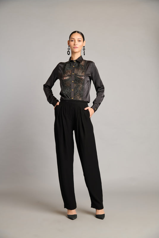 NS black crystal rope shirt