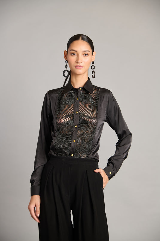 NS black crystal rope shirt