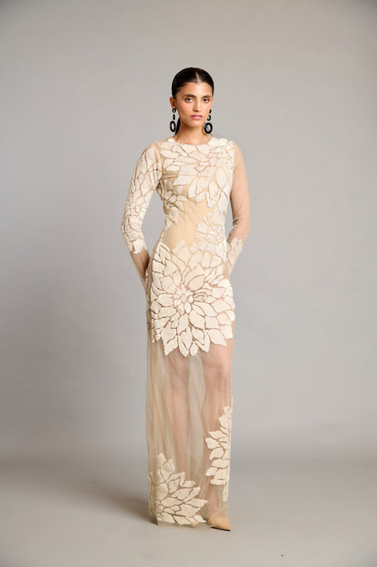 NS ivory sequin sheer gown