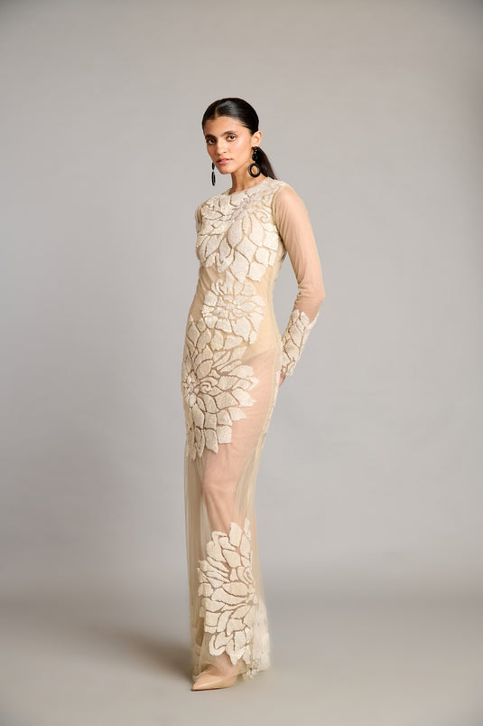 NS ivory sequin sheer gown