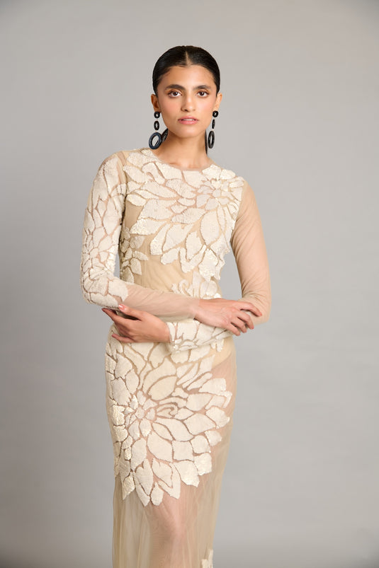 NS ivory sequin sheer gown