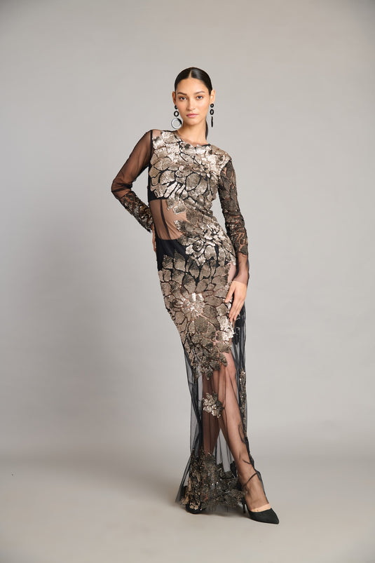 NS sequin sheer gown