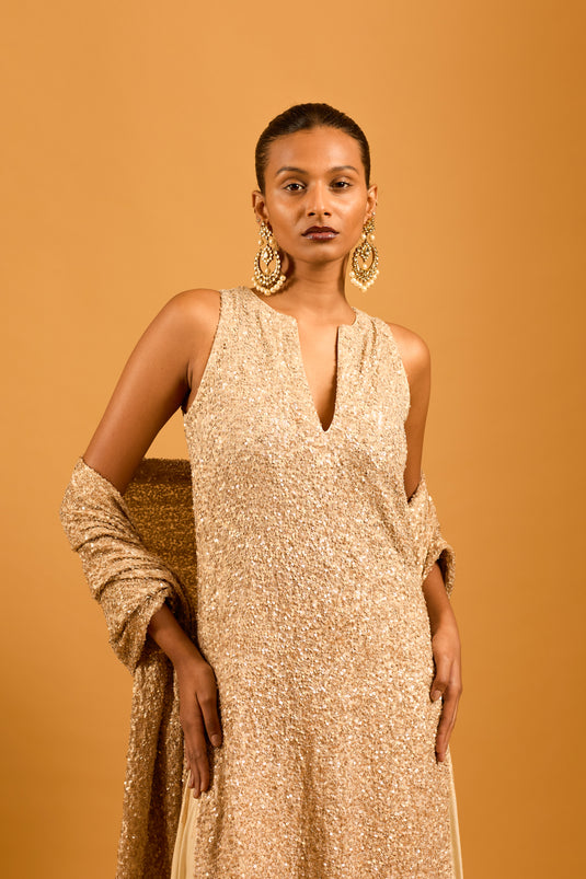 Trifecta gold sequin kurta set