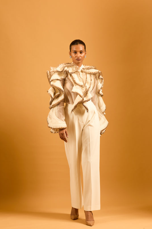 Trifecta ivory ruffle shirt