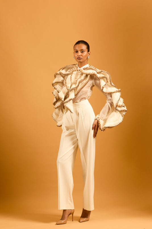 Trifecta ivory ruffle shirt