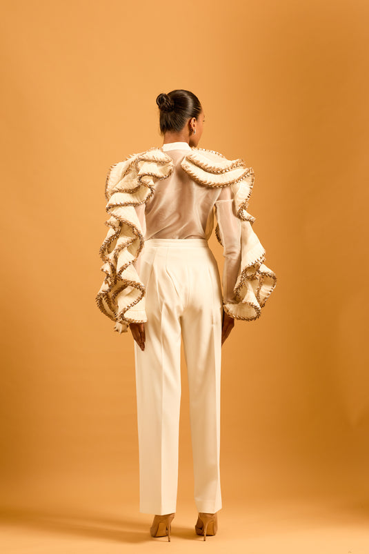 Trifecta ivory ruffle shirt