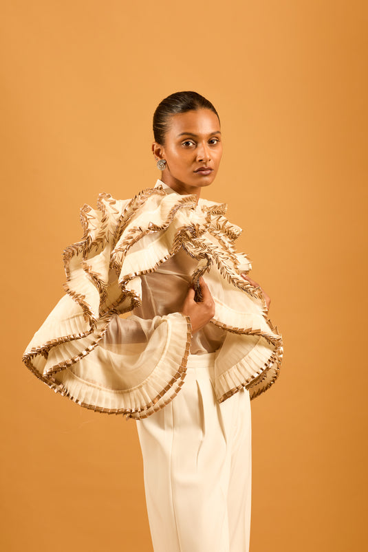 Trifecta ivory ruffle shirt