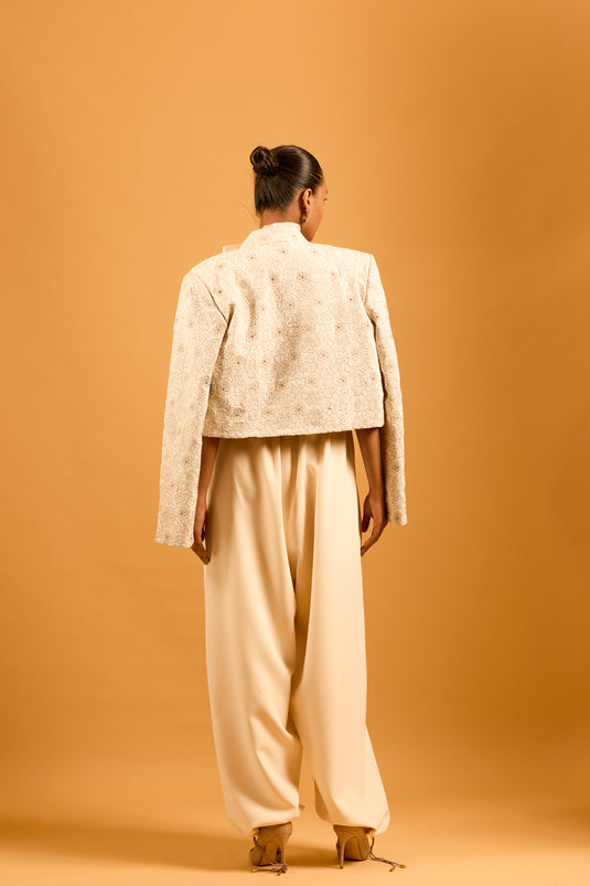 Trifecta ivory sheer pussy bow shirt