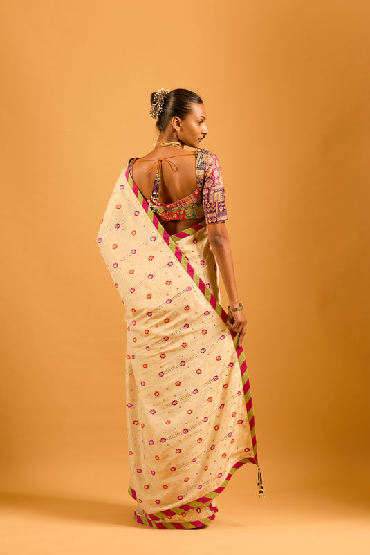 Trifecta multi brocade crystal saree