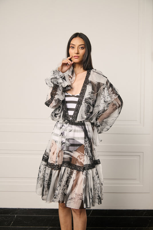 Resort camo sheer peasant dress