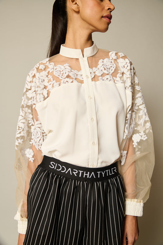 Checkmate Ivory applique shirt