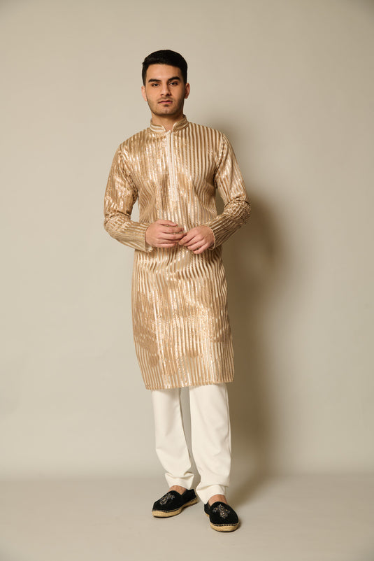 checkmate Gold shadow strip kurta