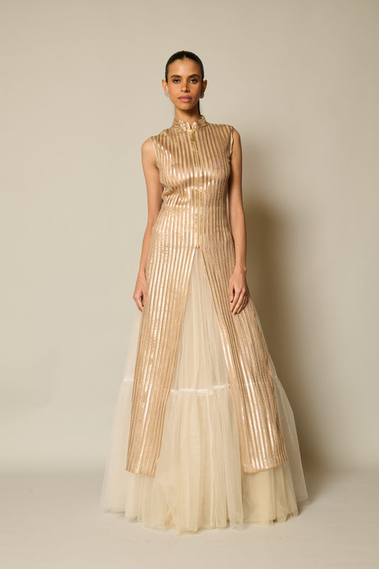 checkmate Gold strip sheer jacket