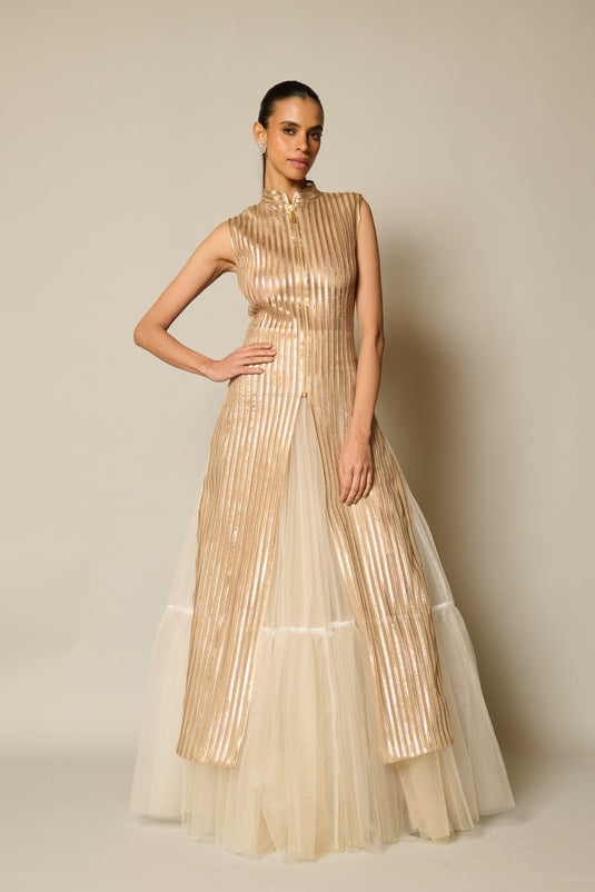 checkmate Gold strip sheer jacket