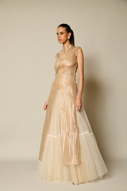 checkmate Gold strip sheer jacket