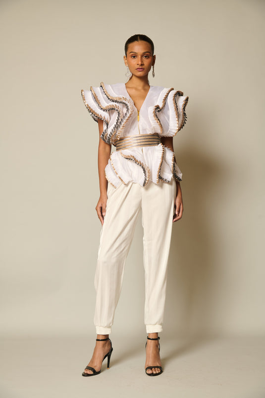 checkmate ivory ruffle top