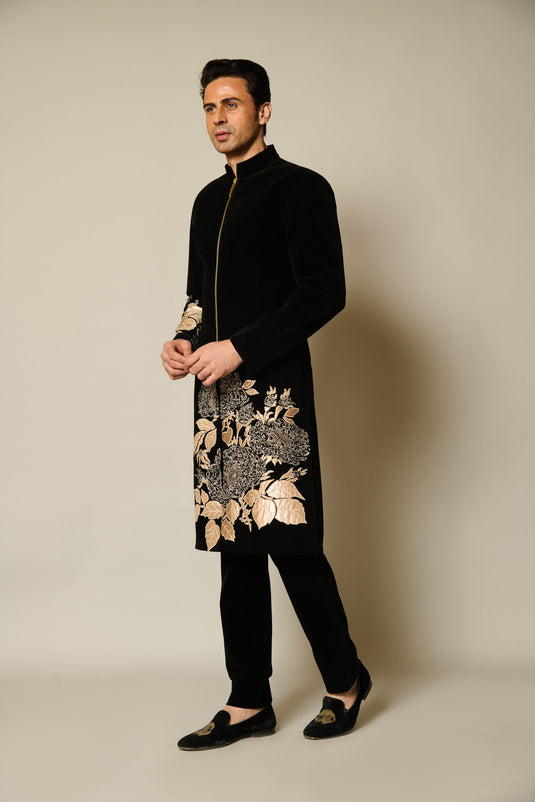 CHECKMATE GOLD FLORAL SHERWANI