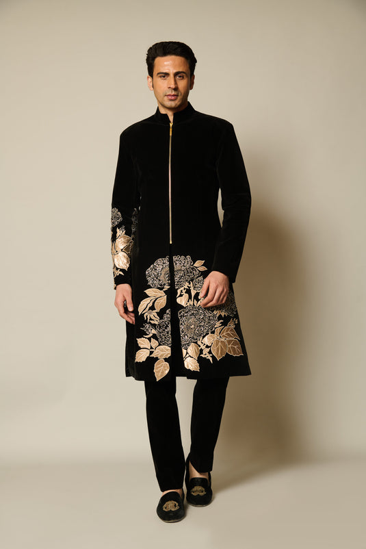 CHECKMATE GOLD FLORAL SHERWANI