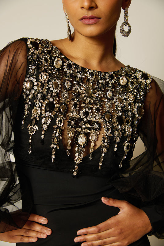 CHECKMATE EMBELLISHED BIB DRESS