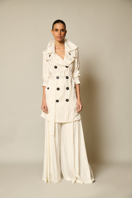 checkmate Ivory satin striped trench