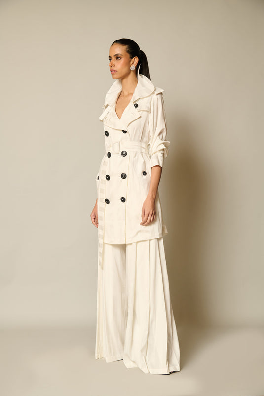 checkmate Ivory satin striped trench