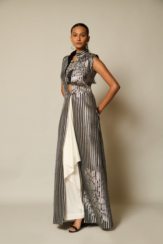 checkmate Gunmetal shadow strip achkan