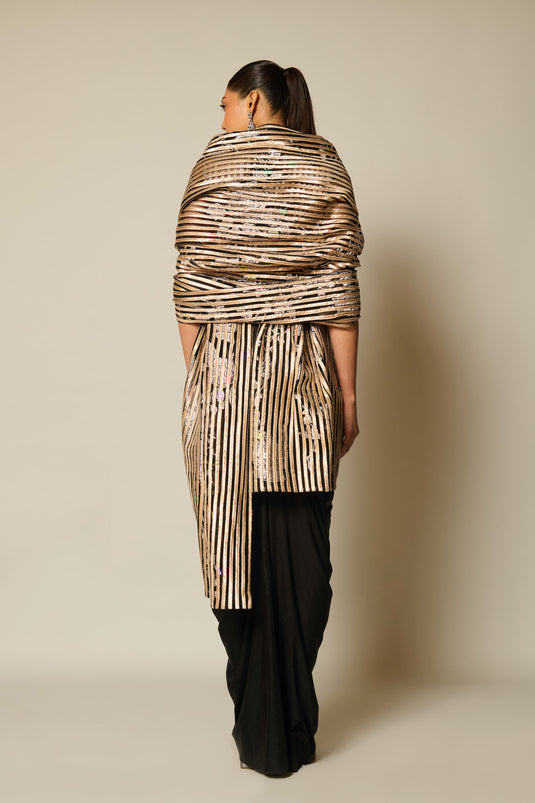 checkmate Black-gold shadow strip dupatta