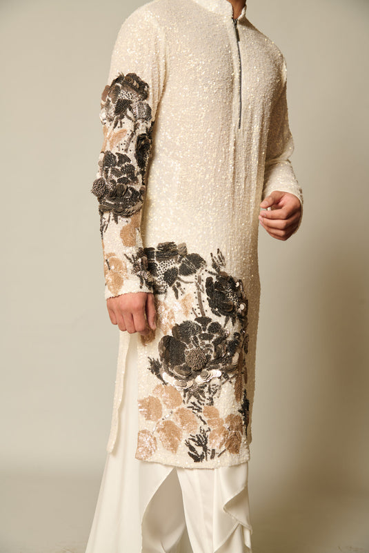 checkmate ivory sequin floral kurta