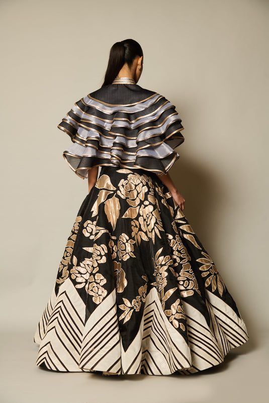 checkmate Black applique lehenga