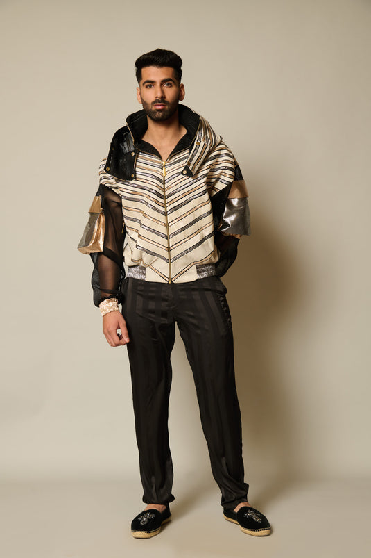 checkmate Black satin striped pyjama