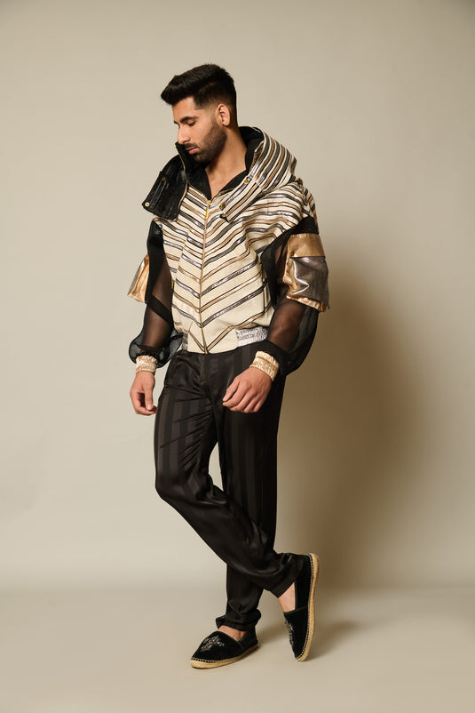 checkmate Black satin striped pyjama