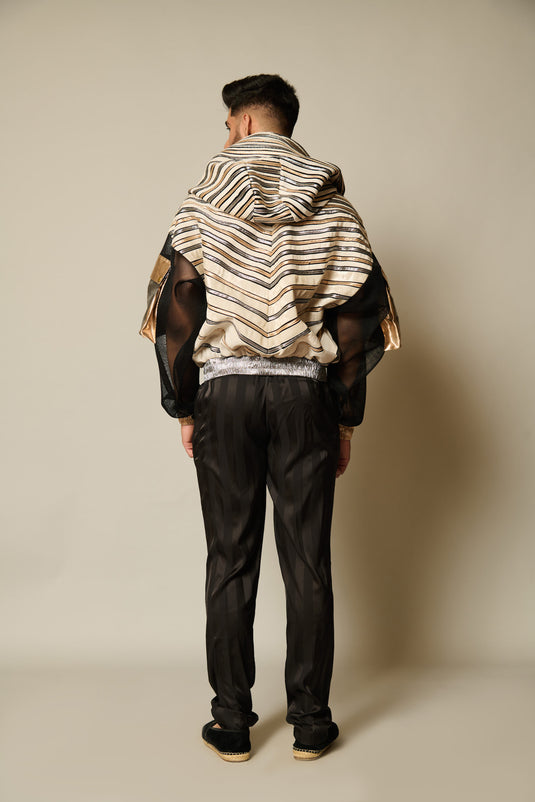 checkmate Black satin striped pyjama