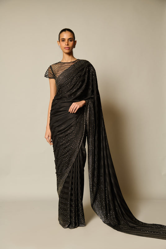 Checkmate Black- gunmetal gradient saree