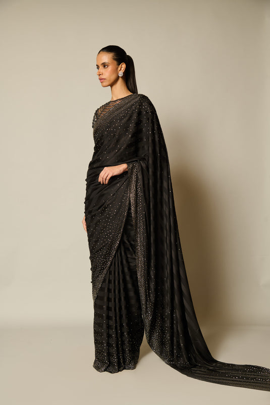 Checkmate Black- gunmetal gradient saree