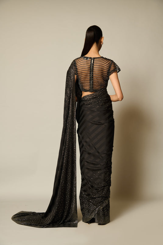 Checkmate Black- gunmetal gradient saree