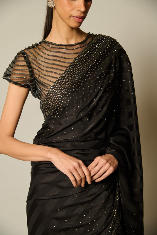 Checkmate Black- gunmetal gradient saree