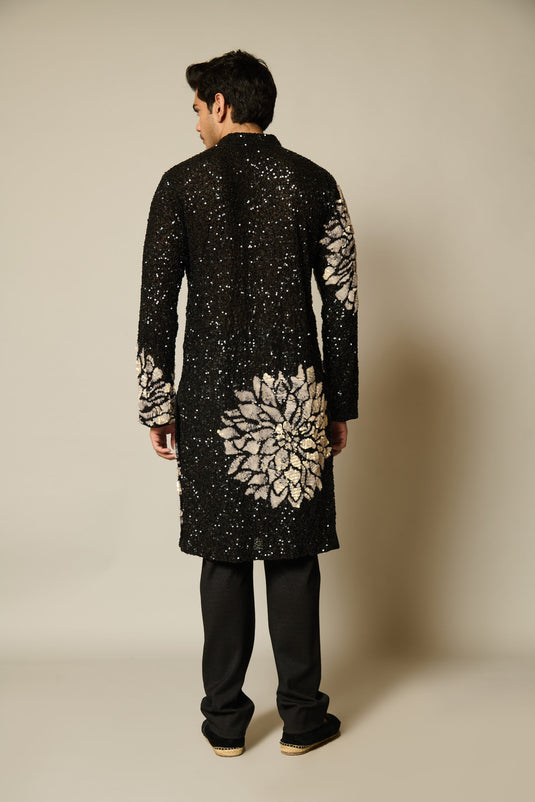 checkmateBlack sequin floral kurta