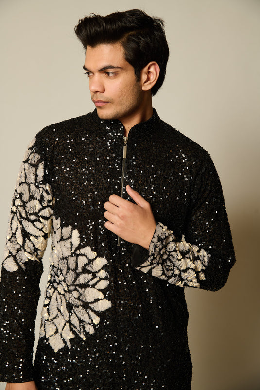 checkmateBlack sequin floral kurta
